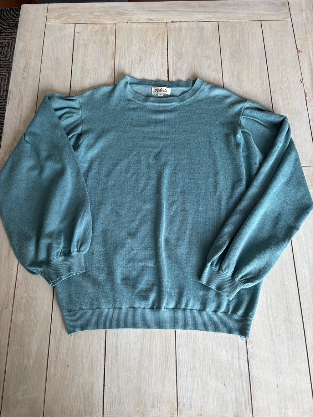 Listicle Lizard Thicket Green Thin Puff Sleeve Sweater Large